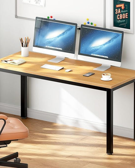 DlandHome 55 inches Large Computer Desk, Composite Wood Board, Decent and Steady Home Office Desk/Workstation/Table, BS1-140TB Teak and Black Legs, 1 Pack - LeafyLoom