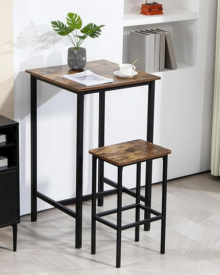 Finnhomy Bar Table, 23.6" Pub Table High Top Table, Square Bar Height Table, Counter Height Cocktail Table, Small Kitchen Table Set for 2, Breakfast for Kitchen, Living Room, Rustic Brown - LeafyLoom