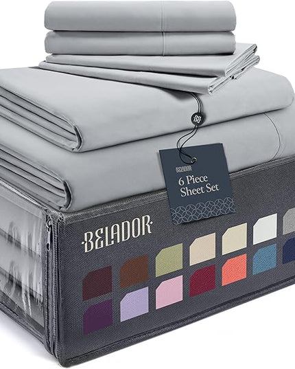 BELADOR Silky Soft Full Sheet Set - Luxury 6 Piece Bed Sheets for Full Size Bed, Secure-Fit Deep Pocket Sheets with Elastic, Breathable Hotel Sheets and Pillowcase Set, Wrinkle Free Oeko-TEX Sheets - LeafyLoom