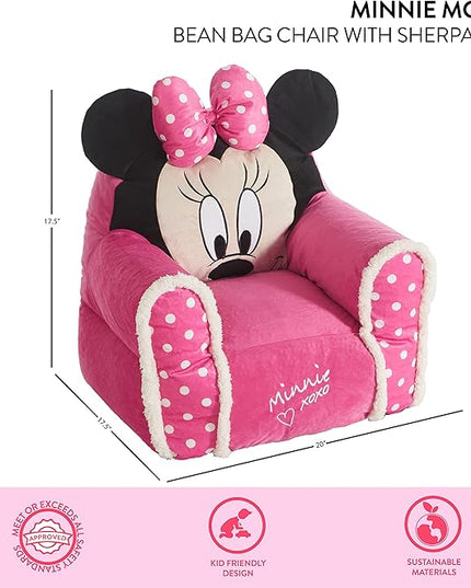 Idea Nuova Minnie Mouse Figural Sherpa Trim Bean Bag Chair, Small, Pink - LeafyLoom