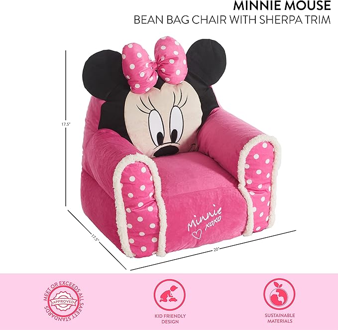 Idea Nuova Minnie Mouse Figural Sherpa Trim Bean Bag Chair, Small, Pink - LeafyLoom