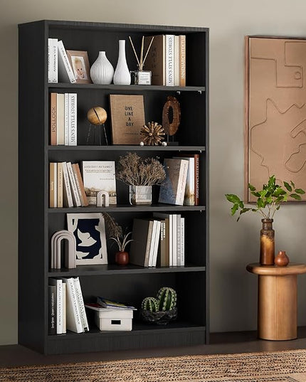Soohow Grey Bookcase,Bookshelf for Bedroom,60 inches Tall Wood Book case Book Shelves,5 Shelf Book Shelves for Living Room Office - LeafyLoom