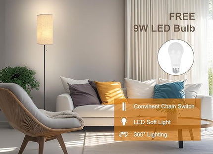 Floor Lamp for Living Room,Farmhouse Linen Floor lamp,Modern Standing lamp with LED Bulb Included,Black Tall Lamp with Chain Switch for Bedroom,Kids Room and Office. - LeafyLoom