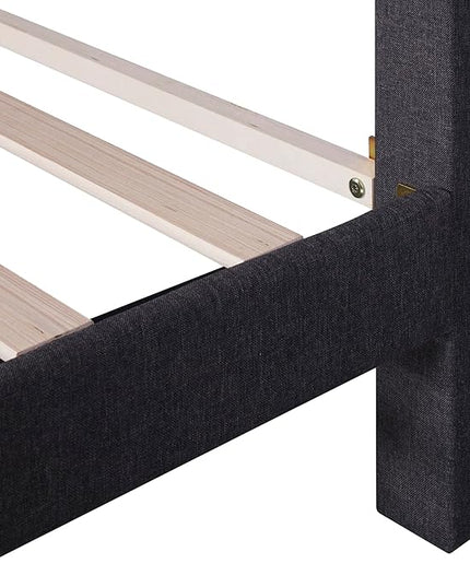 Queen Size Bed Frame with LED Headboard, USB Charging, Upholstered Platform Bed with Storage Drawers and Headboard, No Box Spring Needed, Dark Gray - LeafyLoom