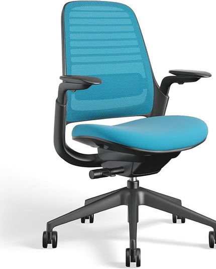 Steelcase Series 1 Office Chair - Ergonomic Work Chair with Wheels for Carpet - Helps Support Productivity - Weight-Activated Controls, Back Supports & Arm Support - Easy Assembly - Blue Jay - LeafyLoom