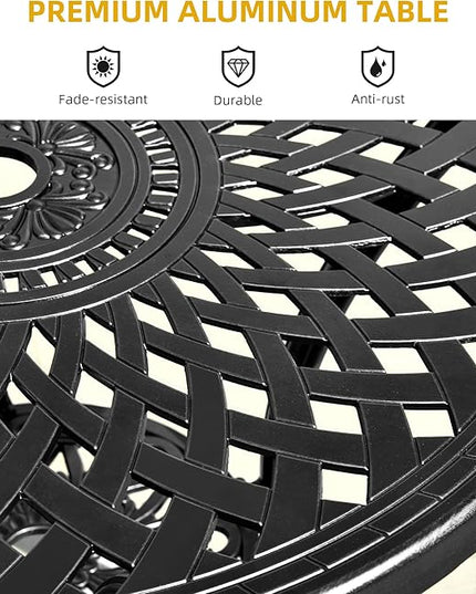 DWVO 5 Piece Outdoor Furniture Cast Aluminum Patio Dining Sets, All-Weather Patio Bistro Sets with 4 Chairs, 30 Inches Round Table with Umbrella Hole, Adjustable Feet for Balcony Backyard Deck Garden - LeafyLoom