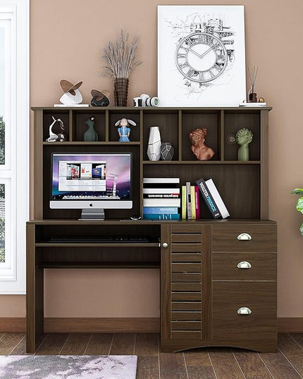 NicBex Laik-DW-00017-DX Desks, 59.06" W x 23.62" D x 57.68" H, Walnut - LeafyLoom