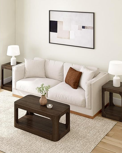 Plank+Beam Small Forma Coffee Table, Solid Wood 40 Inch Modern Coffee Table with Shelf, Contemporary Center Table with Storage Space, Rectangle Tea Table with Storage, Walnut - LeafyLoom