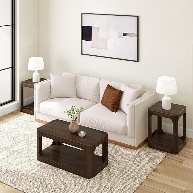 Plank+Beam Small Forma Coffee Table, Solid Wood 40 Inch Modern Coffee Table with Shelf, Contemporary Center Table with Storage Space, Rectangle Tea Table with Storage, Walnut - LeafyLoom
