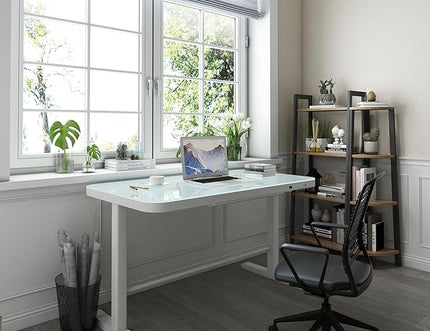 45.27 * 23.6 Height Adjustable Electric Standing Desk with Storage Sit Stand Desk Stand Up Desk Computer Desk Home Office Desk Tempered Glass Desktop (Tempered Glass/White Frame) - LeafyLoom