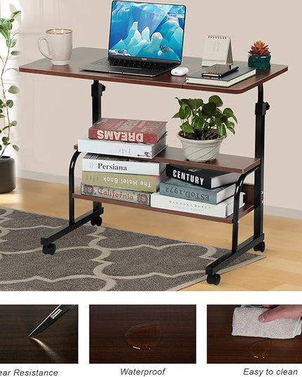 Adjustable Desk Standing Desk Small Desks for Small Spaces Portable Laptop Computer Desk Table for Bedrooms Couch Desk for Home Office Table Mobile Rolling Desk on Wheels Desk with Storage - LeafyLoom
