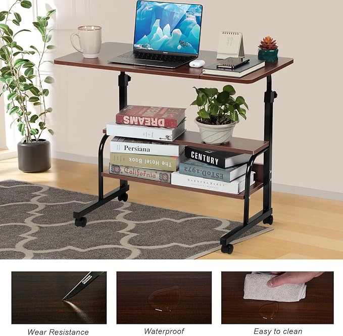 Adjustable Desk Standing Desk Small Desks for Small Spaces Portable Laptop Computer Desk Table for Bedrooms Couch Desk for Home Office Table Mobile Rolling Desk on Wheels Desk with Storage - LeafyLoom