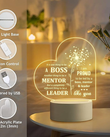 Boss Day Gifts, Boss Gifts for Women Men, Boss Lady Gifts for Women, Appreciation Night Lamp for Boss Day Birthday Christmas Going Away Farewell Congratulation Retirement, Best Boss Ever - LeafyLoom