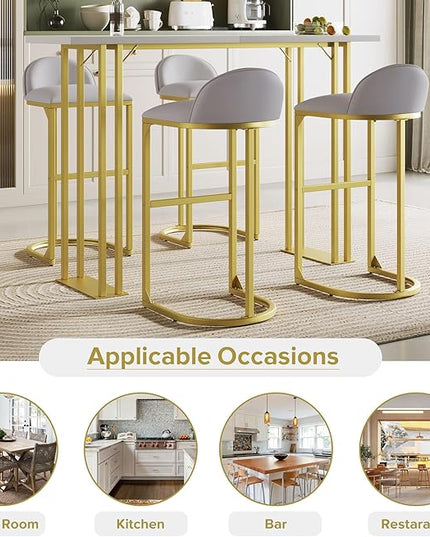 NicBex Small Dining Table Set for 4 Bar Table and Chairs Set Modern Gold White Table with 4 Velvet Cushion Bar Stools, Kitchen Counter High Top Table for Home & Kitchen, Grey+White - LeafyLoom