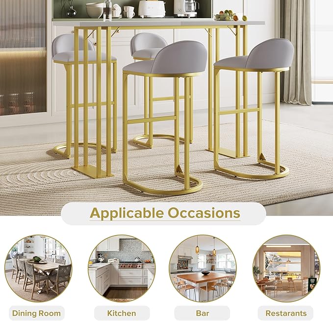 NicBex Small Dining Table Set for 4 Bar Table and Chairs Set Modern Gold White Table with 4 Velvet Cushion Bar Stools, Kitchen Counter High Top Table for Home & Kitchen, Grey+White - LeafyLoom