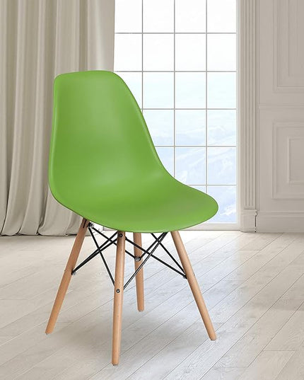 Flash Furniture Elon Series Green Plastic Chair with Wooden Legs, 22.5"D x 18.25"W x 31.5"H - LeafyLoom