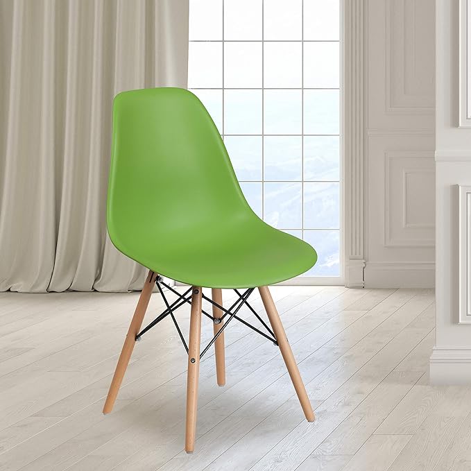 Flash Furniture Elon Series Green Plastic Chair with Wooden Legs, 22.5"D x 18.25"W x 31.5"H - LeafyLoom