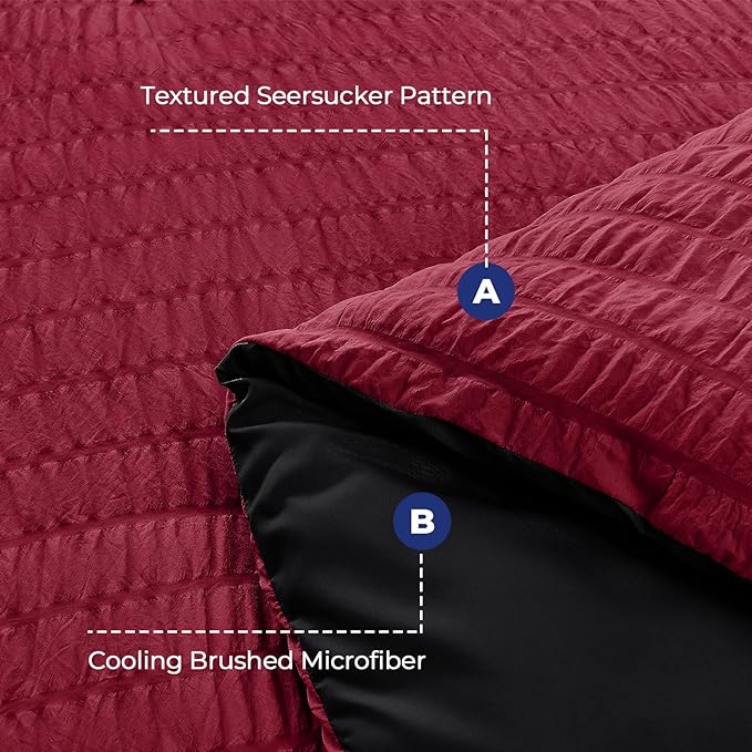 HYMOKEGE Seersucker Twin Comforter Set 3 Pieces, Lightweight Comforter Sets for Bedding, Bed Set with 1 All Season Soft Down Alternative Comforter and 2 Pillow Shams, Red and Black - LeafyLoom