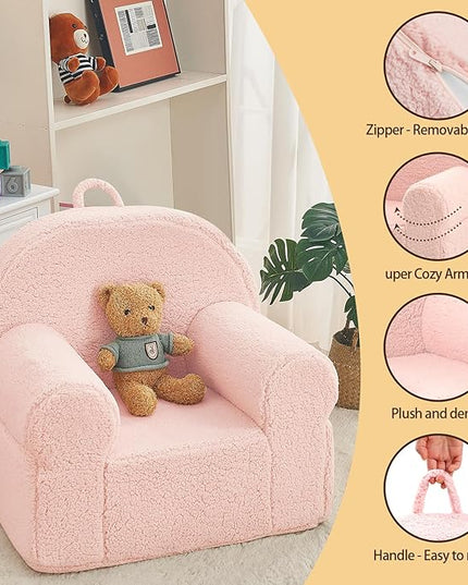 Kids Chair Toddler Chair Sherpa Couch Sherpa Kids Bean Bag Chair,Cuddly Toddler Chairs Comfy Plush Chair Toddler Couch Reading Chair for Kids Fuzzy Baby Chair Pink - LeafyLoom