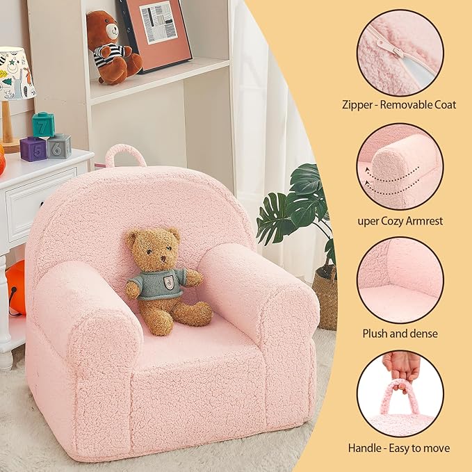 Kids Chair Toddler Chair Sherpa Couch Sherpa Kids Bean Bag Chair,Cuddly Toddler Chairs Comfy Plush Chair Toddler Couch Reading Chair for Kids Fuzzy Baby Chair Pink - LeafyLoom