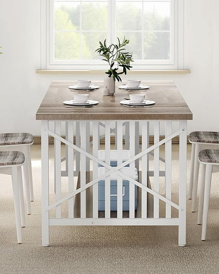 DWVO 70.8" Large Kitchen Dining Table for 6-8 People, Farmhouse Industrial Kitchen Table with Storage, Rectangle Apartment Rustic Dinning Room Dinette Tables for Eating Dinner - LeafyLoom