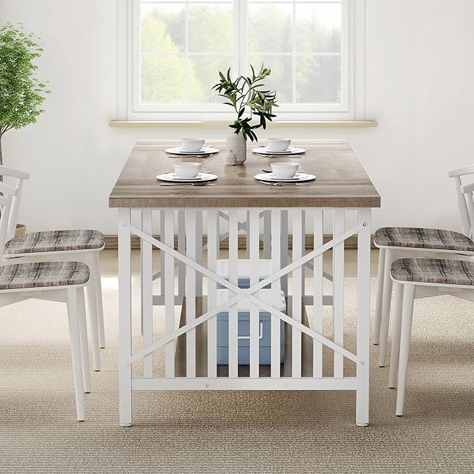 DWVO 70.8" Large Kitchen Dining Table for 6-8 People, Farmhouse Industrial Kitchen Table with Storage, Rectangle Apartment Rustic Dinning Room Dinette Tables for Eating Dinner - LeafyLoom
