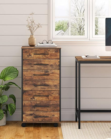 HOOBRO 7-Drawer Chest, File Cabinet, Wooden File Cabinet, Office Cabinet with Drawers, Storage Cabinet, for Home Office, Study, Easy Assembly, Rustic Brown and Black BF07WJ01 - LeafyLoom