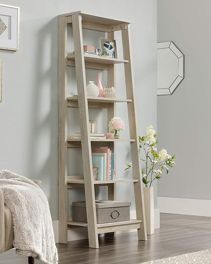 Sauder Trestle 5 Bookcase/Book Shelf, L: 23.54" x W: 16.61" x H: 71.14", Chalked Chestnut finish - LeafyLoom