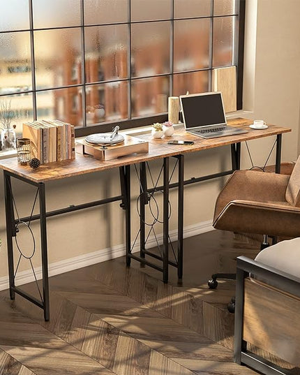 31.5" Computer Desk for Small Place, Foldable Desk Home Office Desk, Black Metal Frame, Modern Industrial Style Study Writing Table, No Assembly Required, Rustic Brown - LeafyLoom