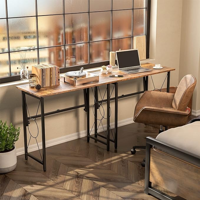 31.5" Computer Desk for Small Place, Foldable Desk Home Office Desk, Black Metal Frame, Modern Industrial Style Study Writing Table, No Assembly Required, Rustic Brown - LeafyLoom