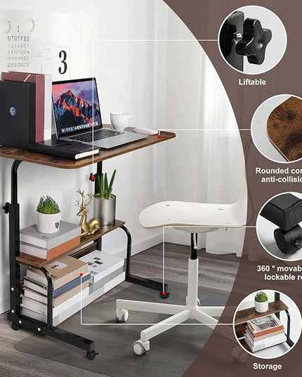 Portable Computer Desk Adjustable Home Office Desk Bedside Universal Movable Table Small Spaces Furniture Storage Convenient Desk Home Office Living Room Sofa Desk Size 15.7 * 31.5 Inch,Brownish - LeafyLoom