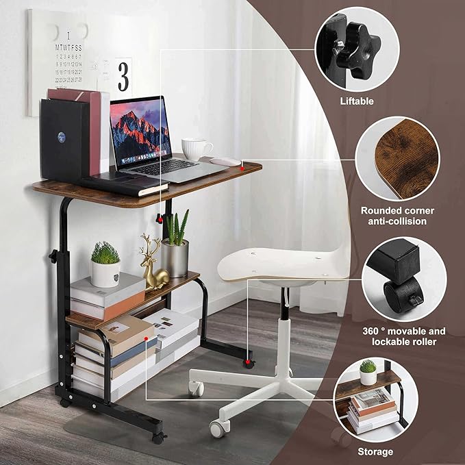 Portable Computer Desk Adjustable Home Office Desk Bedside Universal Movable Table Small Spaces Furniture Storage Convenient Desk Home Office Living Room Sofa Desk Size 15.7 * 31.5 Inch,Brownish - LeafyLoom