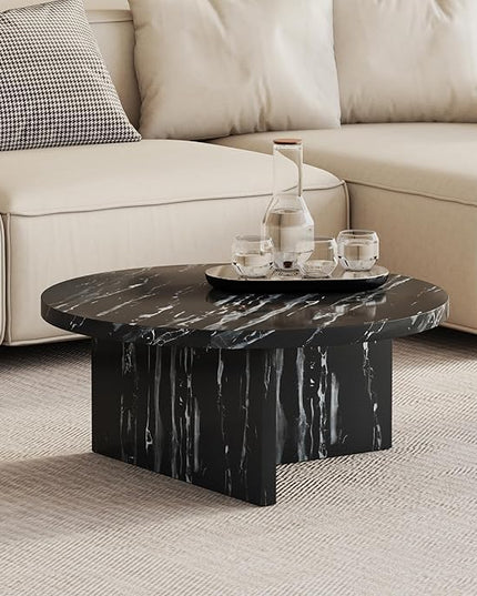 NicBex Modern Round MDF Material Circular Coffee Table with Texture, 31.4 Inch Contemporary Middle Table Modern Tea Table Suitable for Small Spaces, Living Room, Black - LeafyLoom