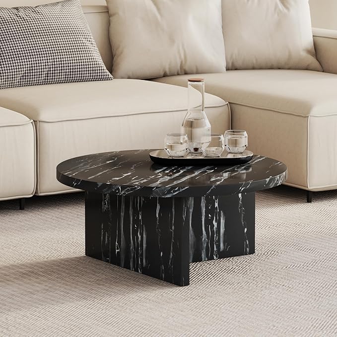NicBex Modern Round MDF Material Circular Coffee Table with Texture, 31.4 Inch Contemporary Middle Table Modern Tea Table Suitable for Small Spaces, Living Room, Black - LeafyLoom