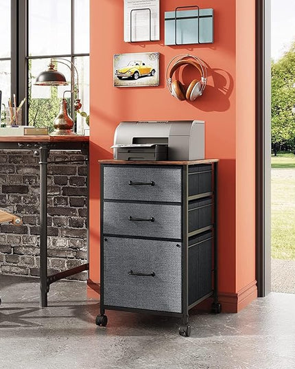 DEVAISE Mobile File Cabinet, Rolling Printer Stand with 3 Drawers, Fabric Vertical Filing Cabinet fits A4 or Letter Size for Home Office, Rustic Brown - LeafyLoom