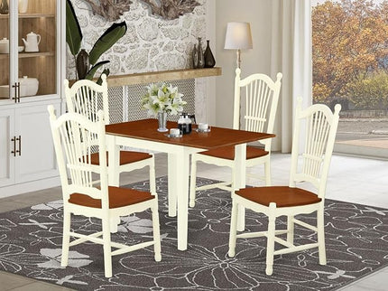East West Furniture NDDO5-WHI-W Norden 5 Piece Modern Set Includes a Rectangle Wooden Table with Dropleaf and 4 Kitchen Dining Chairs, 30x48 Inch, Buttermilk & Cherry - LeafyLoom