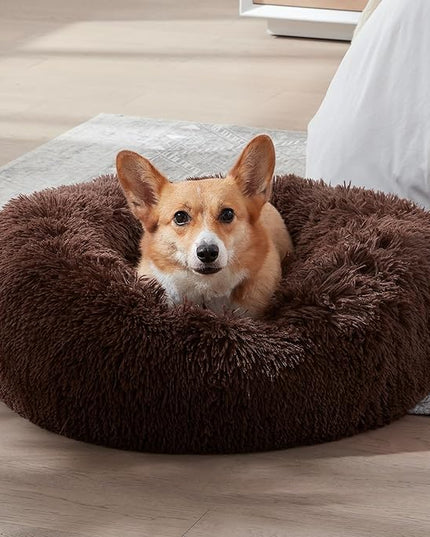 WESTERN HOME WH Calming Dog Bed & Cat Bed, Anti-Anxiety Donut Dog Cuddler Bed, Warming Cozy Soft Dog Round Bed, Fluffy Faux Fur Plush Dog Cat Cushion Bed for Small Medium Dogs and Cats WESTERNHOME