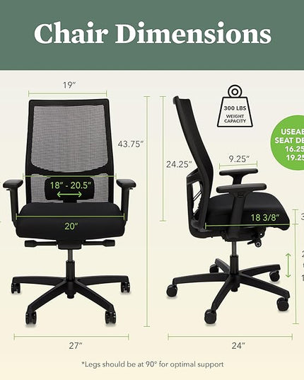 HON Ignition 2.0 Ergonomic Office Chair - Adjustable Tilt, Swivel Wheels, Comfortable for Long Hours - Home Office Desk Chair - LeafyLoom