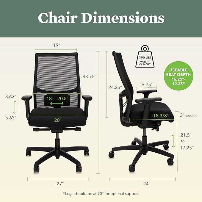 HON Ignition 2.0 Ergonomic Office Chair - Adjustable Tilt, Swivel Wheels, Comfortable for Long Hours - Home Office Desk Chair - LeafyLoom