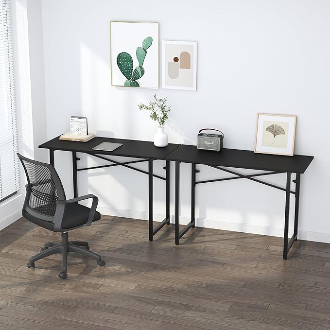 Folding Computer Desk 47 inch Writing Gaming Computer Camping Table, No Assembly Required Home Office Desk, Black - LeafyLoom