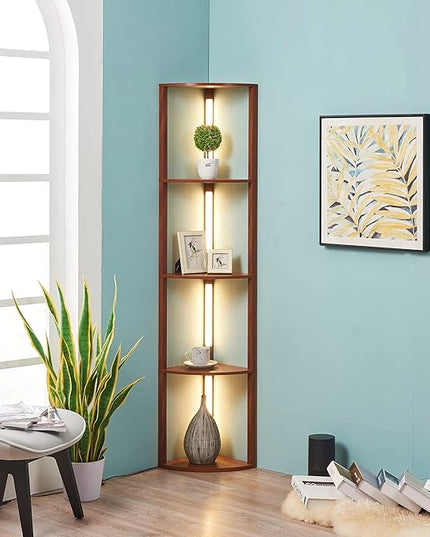 FENLO Fancy - LED Display Shelf with Dimmable Lights, LED Shelf Floor Lamps for Living Room, Sturdy Corner Shelf Curio Cabinet Display, Tall Floor Lamps with Shelves - LeafyLoom