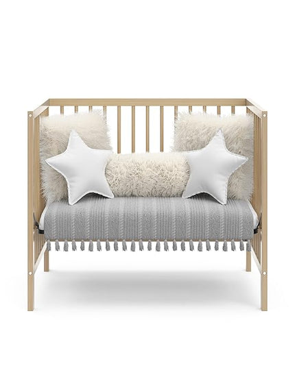 Graco Teddi 4-in-1 Convertible Mini Crib with Bonus Water-Resistant Mattress (Driftwood) – GREENGUARD Gold Certified, 2.75-Inch Mattress Included, Convenient Size, Easy 30-Minute Assembly - LeafyLoom