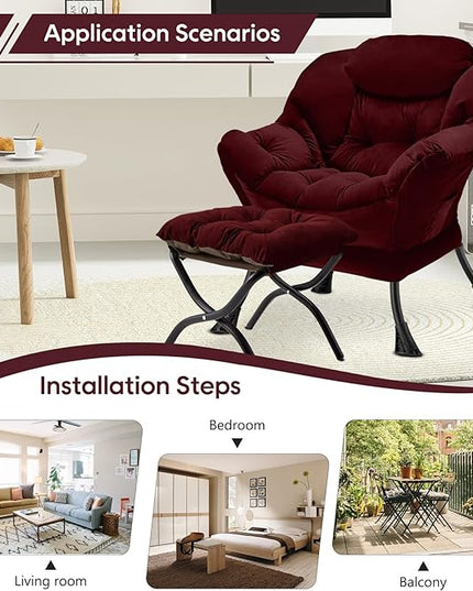 Lazy Chair with Folding Ottoman Modern Large Accent Chair,Contemporary Lounge Leisure Sofa Chair with Armrests Upholstered Sofa Armchair Reading Chair for Bedroom,Dorm & Office,Dusty Rose - LeafyLoom