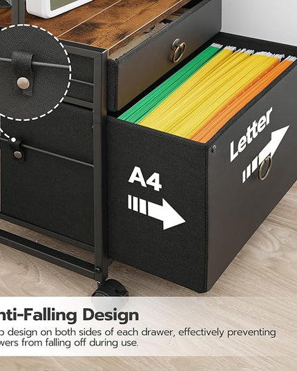 HOOBRO 2-Drawer File Cabinet, Filing Cabinet with Charging Station, Vertical Office Cabinet with Open Storage Shelf, Printer Stand, A4/Letter Size, Nonwovens Drawer, Rustic Brown and Black BFK23UWJ01 - LeafyLoom