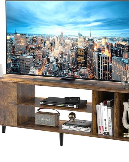 Yusong TV Stand for 55/65 inch TV, Mid Century Modern TV Console Table, Media Entertainment Center with Storage for Living Room Bedroom, Wood TV Cabinet, Rustic Brown - LeafyLoom