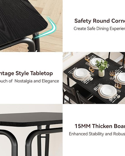 Dining Table for 4, Small Table and Chairs Set of 4, Square Dinette Set for 4, Dinner Table Set, 3 Piece Kitchen & Dining Room Sets for Small Space, Apartment (Black, Dining Table with 4 Chairs) - LeafyLoom