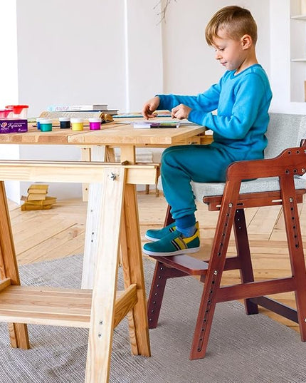 Ezebaby Wooden High Chair for Toddlers to Teens, Adjustable Kids Study Chair with Steps, Kids Dining Chair with Removable Cushion (Nut-Brown) - LeafyLoom