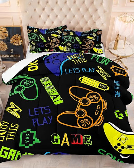 Game Console Comforter Set Twin Size for Boys Girls Kids 3D Gaming Lightweight Microfiber Quilts Gamer Video Bedding Sets Game Room Decor (Color 3,Twin) - LeafyLoom
