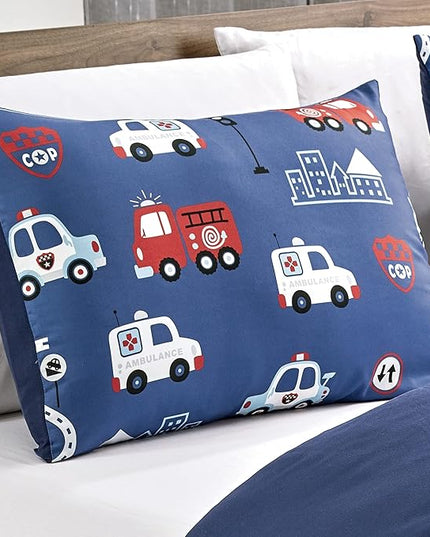 for Kids Fire Turck 4-Piece Comforter Set - Beautiful Motif Design Bedding Set with Embrodery Print - LeafyLoom