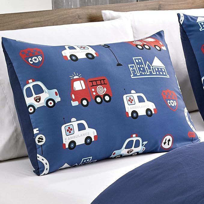 for Kids Fire Turck 4-Piece Comforter Set - Beautiful Motif Design Bedding Set with Embrodery Print - LeafyLoom